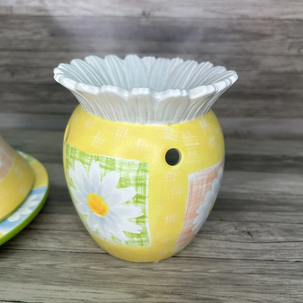 Yankee Candle Daisy Shade Plate Set Tealight Tray Trinket Dish‎ Floral Country